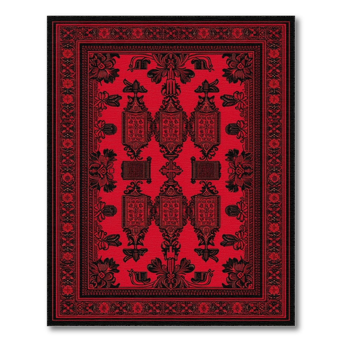 Red Black Persian Floral Area Rug