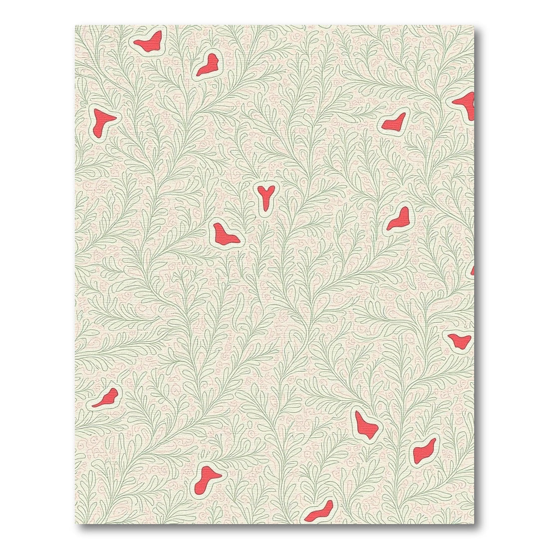 Cream Botanical Red Whimsical Vine Rug