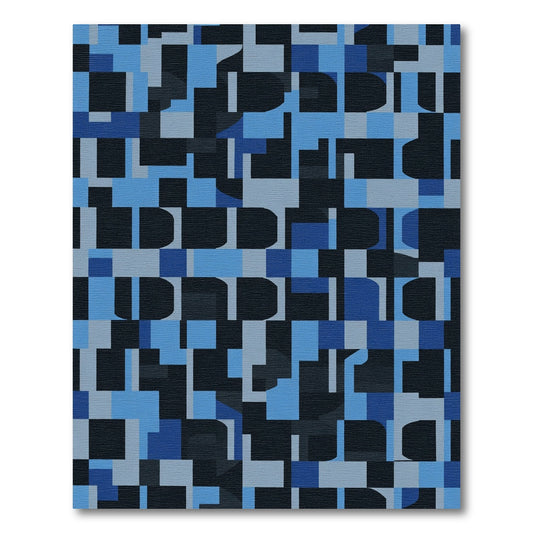 Mid-Century Modern Blue Geometric Abstraction Rug