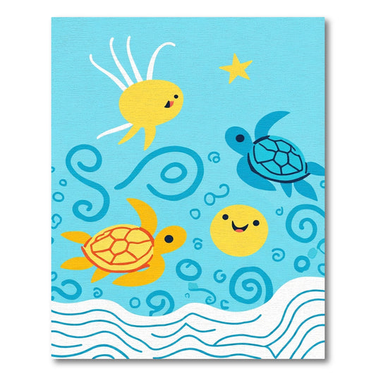 Cute Yellow Blue Sea Life Turtles Rug