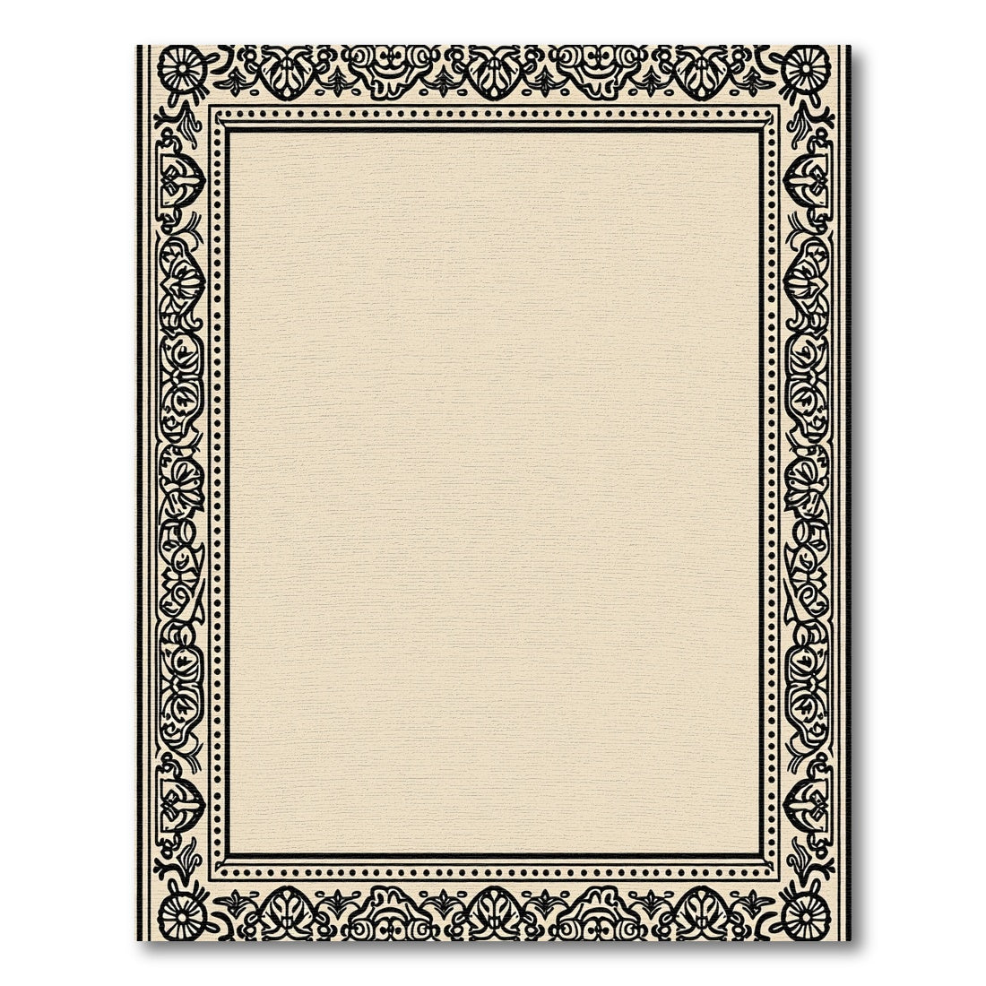 Black Beige Baroque Scroll Border Rug