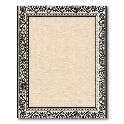 Black Beige Baroque Scroll Border Rug