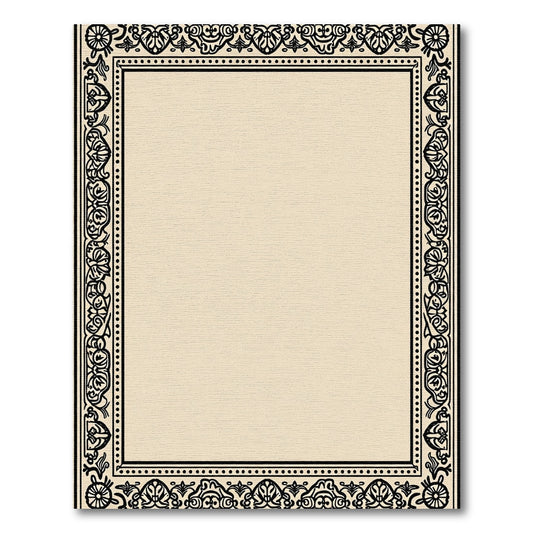 Black Beige Baroque Scroll Border Rug