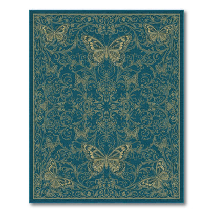 Blue and Teal Gold Butterfly Floral Area Rug