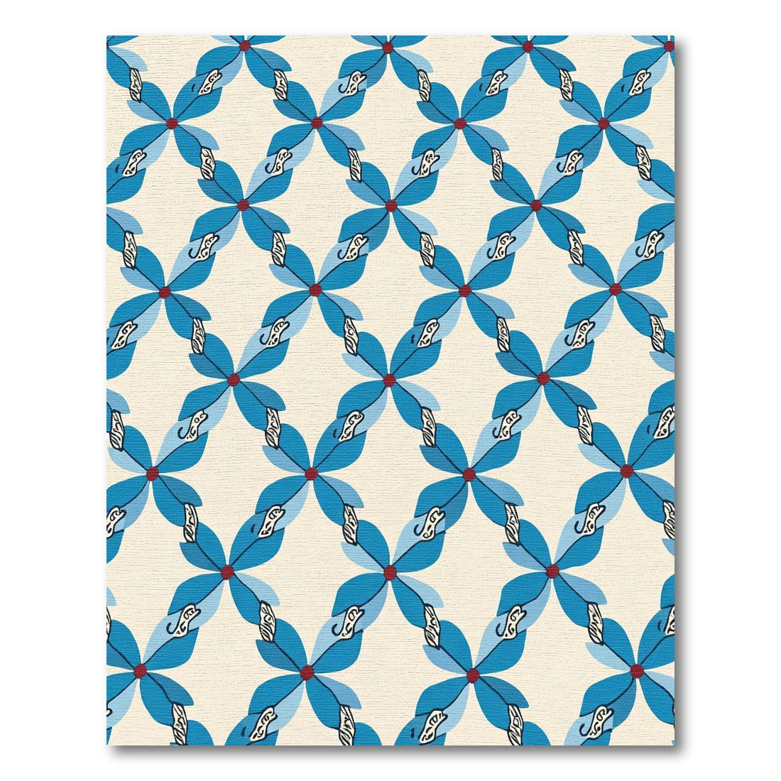 Blue Red Petal Geometric Overlay Rug