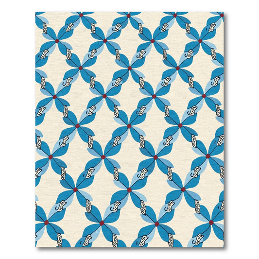 Blue Red Petal Geometric Overlay Rug