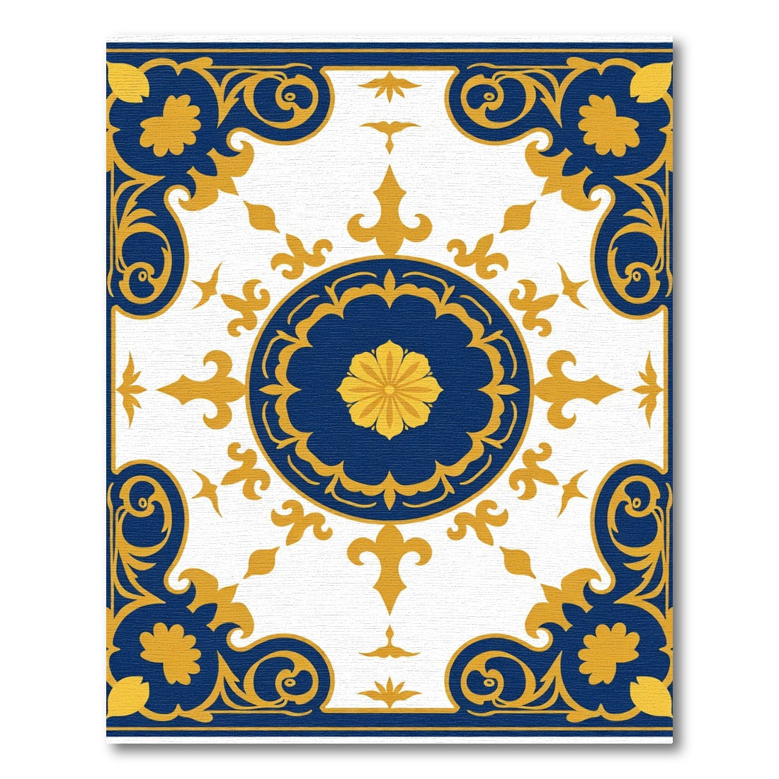 Grand Blue Yellow Floral Medallion Rug