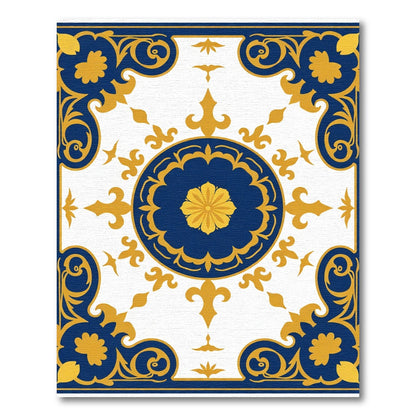 Grand Blue Yellow Floral Medallion Rug