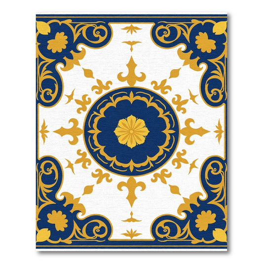 Grand Blue Yellow Floral Medallion Rug