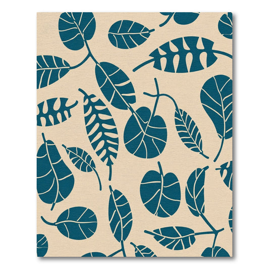 Deep Blue Leafy Collage on Beige Rug