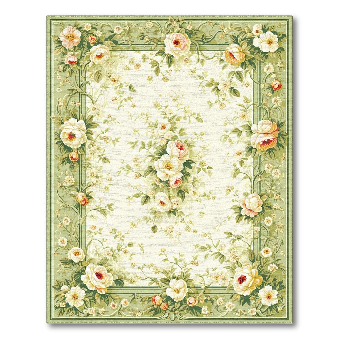 Floral Vintage Green Floral Vintage Rose Area Rug