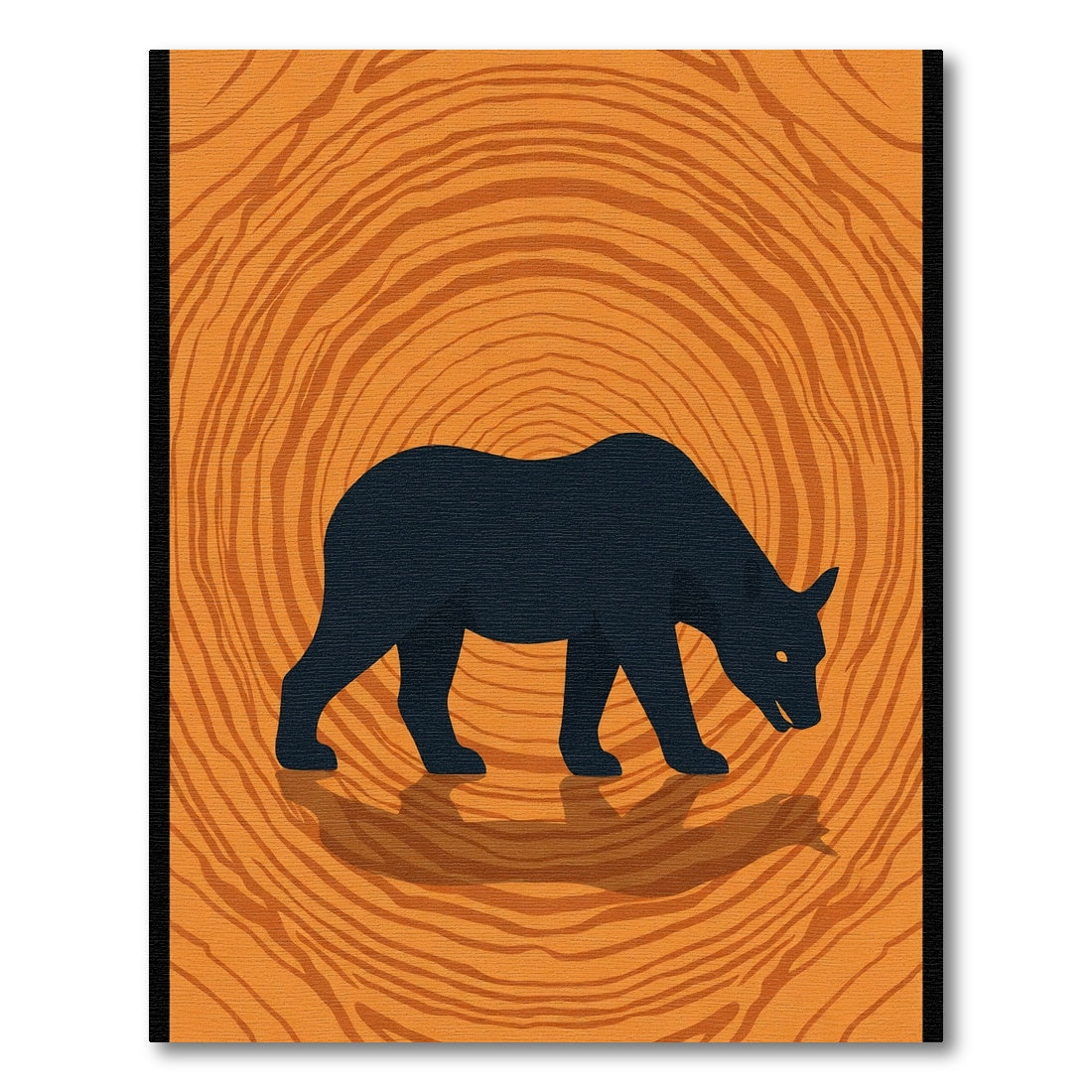 Black bear on orange wood grain Rug