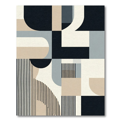 Modern Geometric Shapes Beige Black Rug
