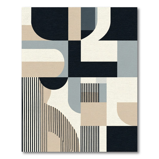 Modern Geometric Shapes Beige Black Rug