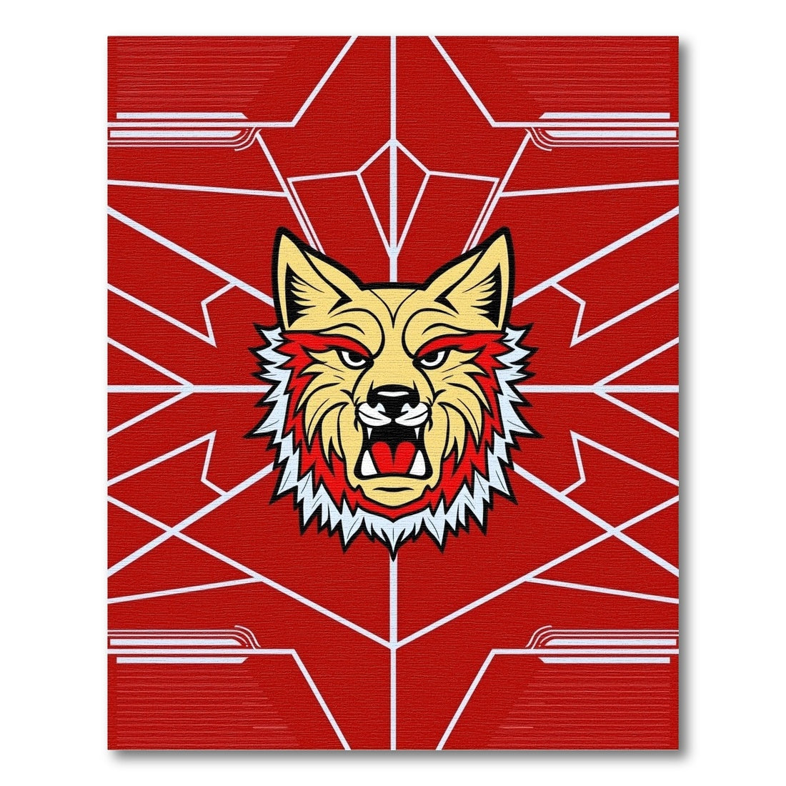 Fierce Red Wolf Geometric Abstraction Rug