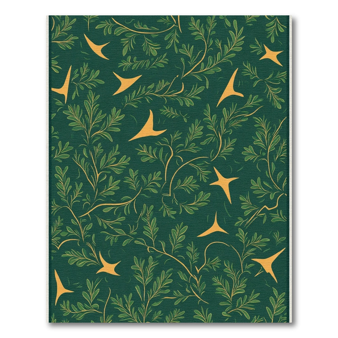 Emerald Green Yellow Floral Bird Garden Rug