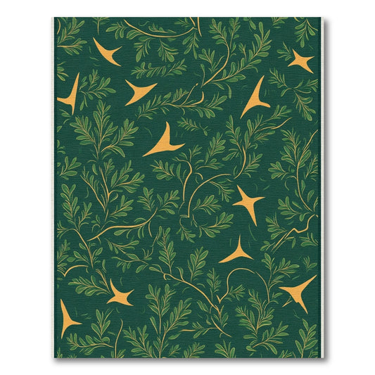 Emerald Green Yellow Floral Bird Garden Rug