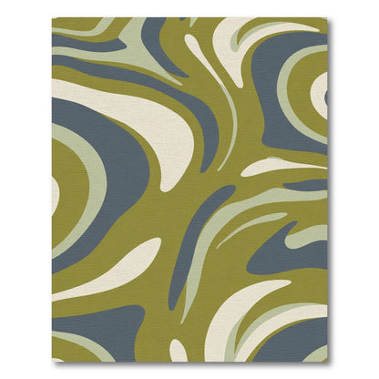 Olive Blue Cream Swirl Abstract Rug