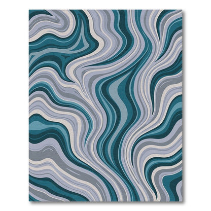 Teal Gray Swirling Waves Rug