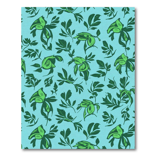 Green Leafy Branches Aqua Background Rug