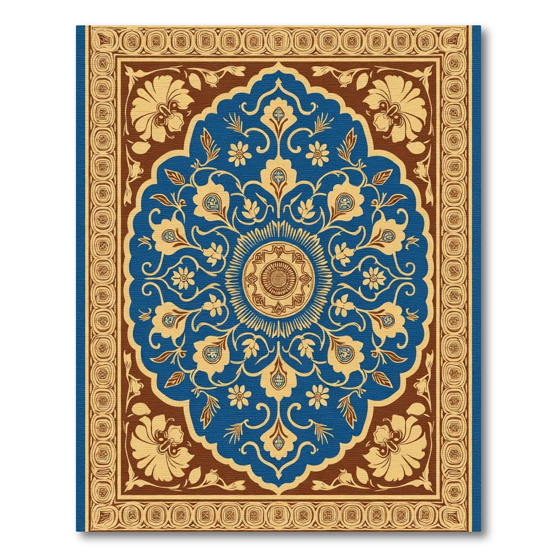 Royal Blue Golden Floral Medallion Rug