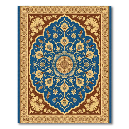 Royal Blue Golden Floral Medallion Rug