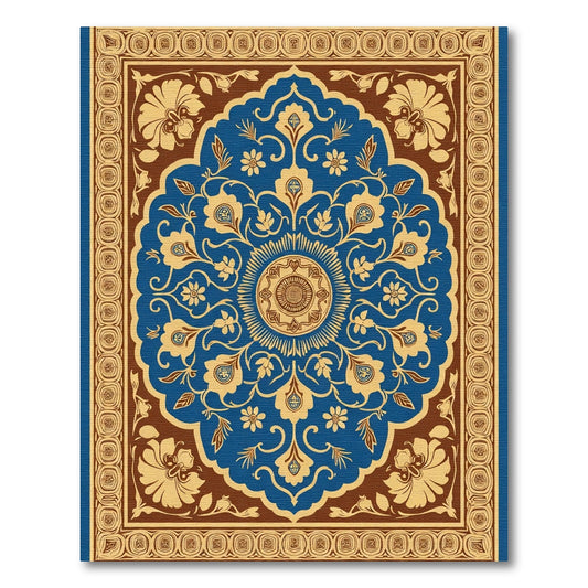 Royal Blue Golden Floral Medallion Rug