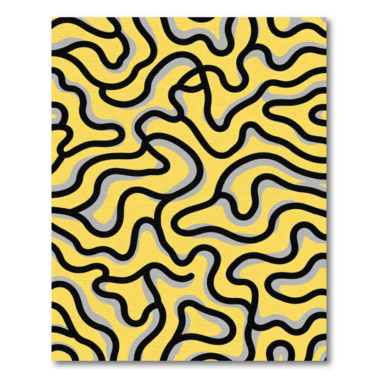 Vibrant Yellow Wavy Contour Rug