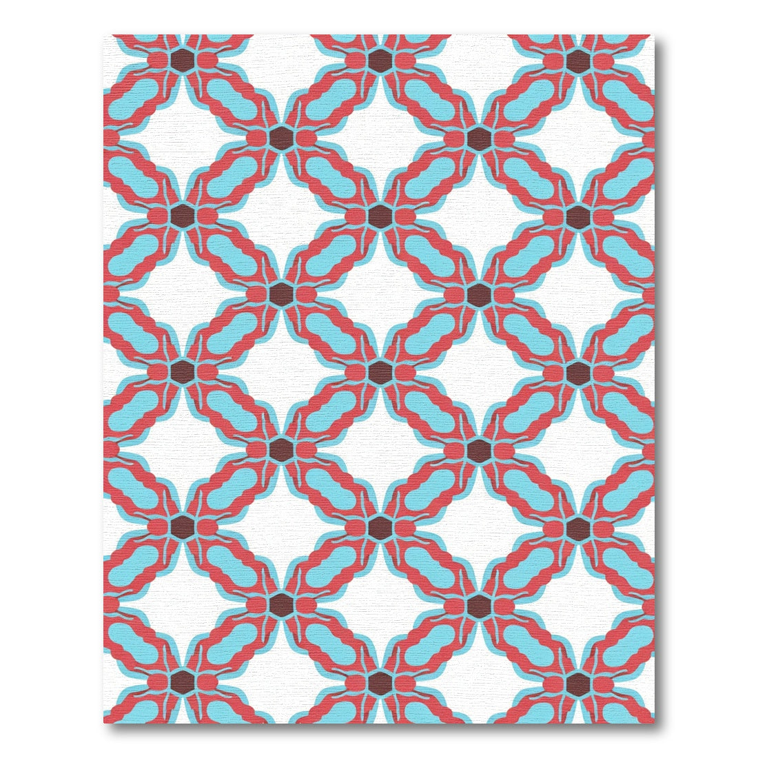 Crimson Blue Quatrefoil Geometric Rug