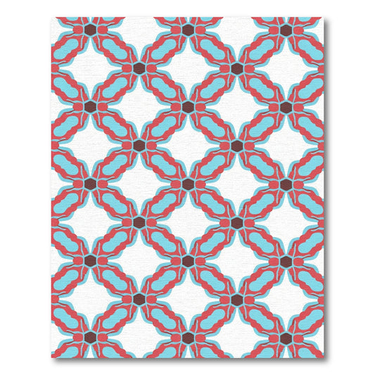 Crimson Blue Quatrefoil Geometric Rug