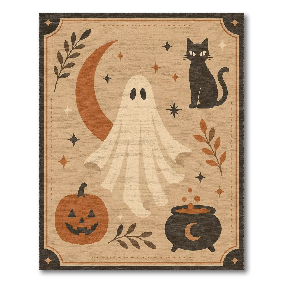 Halloween Ghost Cat Beige Area Rug