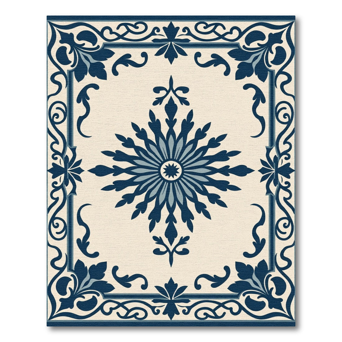Navy Blue Vintage Floral Medallion Rug
