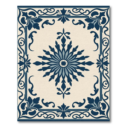 Navy Blue Vintage Floral Medallion Rug