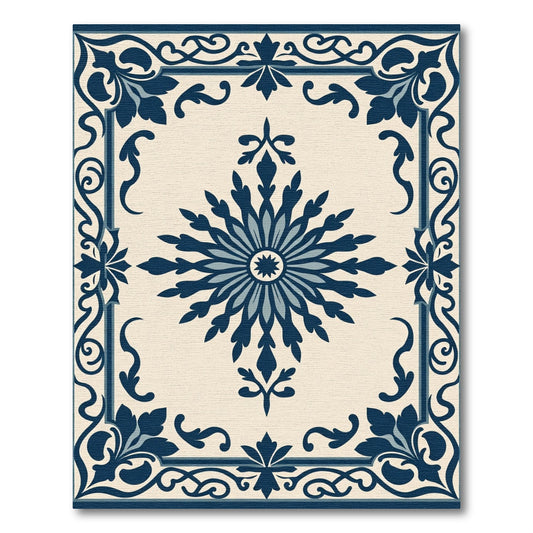 Navy Blue Vintage Floral Medallion Rug