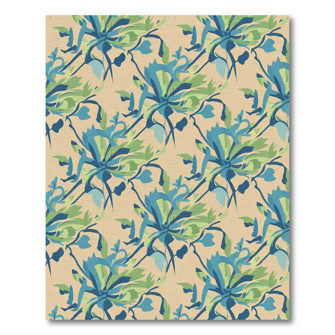 Blue Green Botanical Bloom Pattern Rug