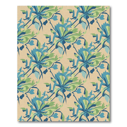 Blue Green Botanical Bloom Pattern Rug