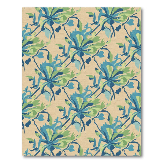 Blue Green Botanical Bloom Pattern Rug