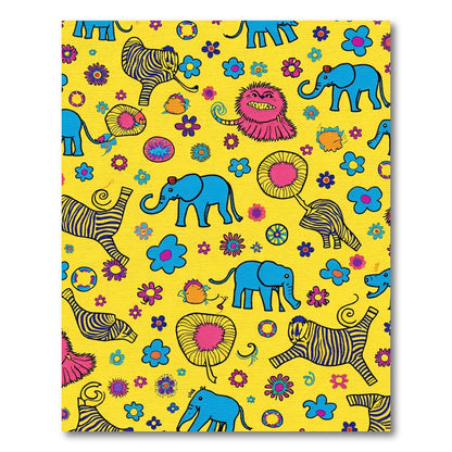 Vibrant Yellow Elephants Floral Whimsical Friends Rug