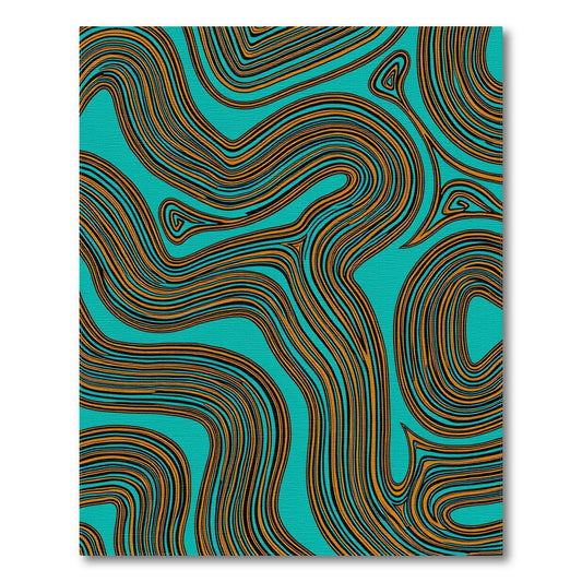 Teal Orange Wavy Curves Rug