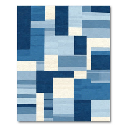 Abstract Indigo Blue Block Rug