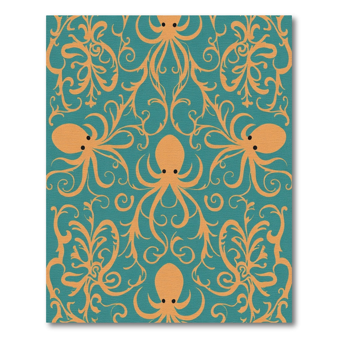 Orange Octopus And Swirls Teal Rug