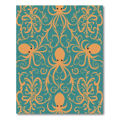 Orange Octopus And Swirls Teal Rug
