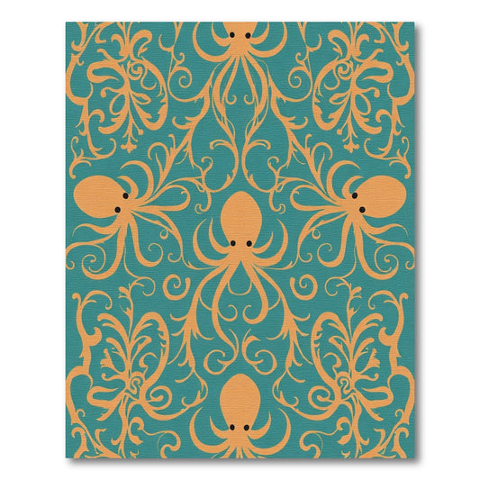 Orange Octopus And Swirls Teal Rug