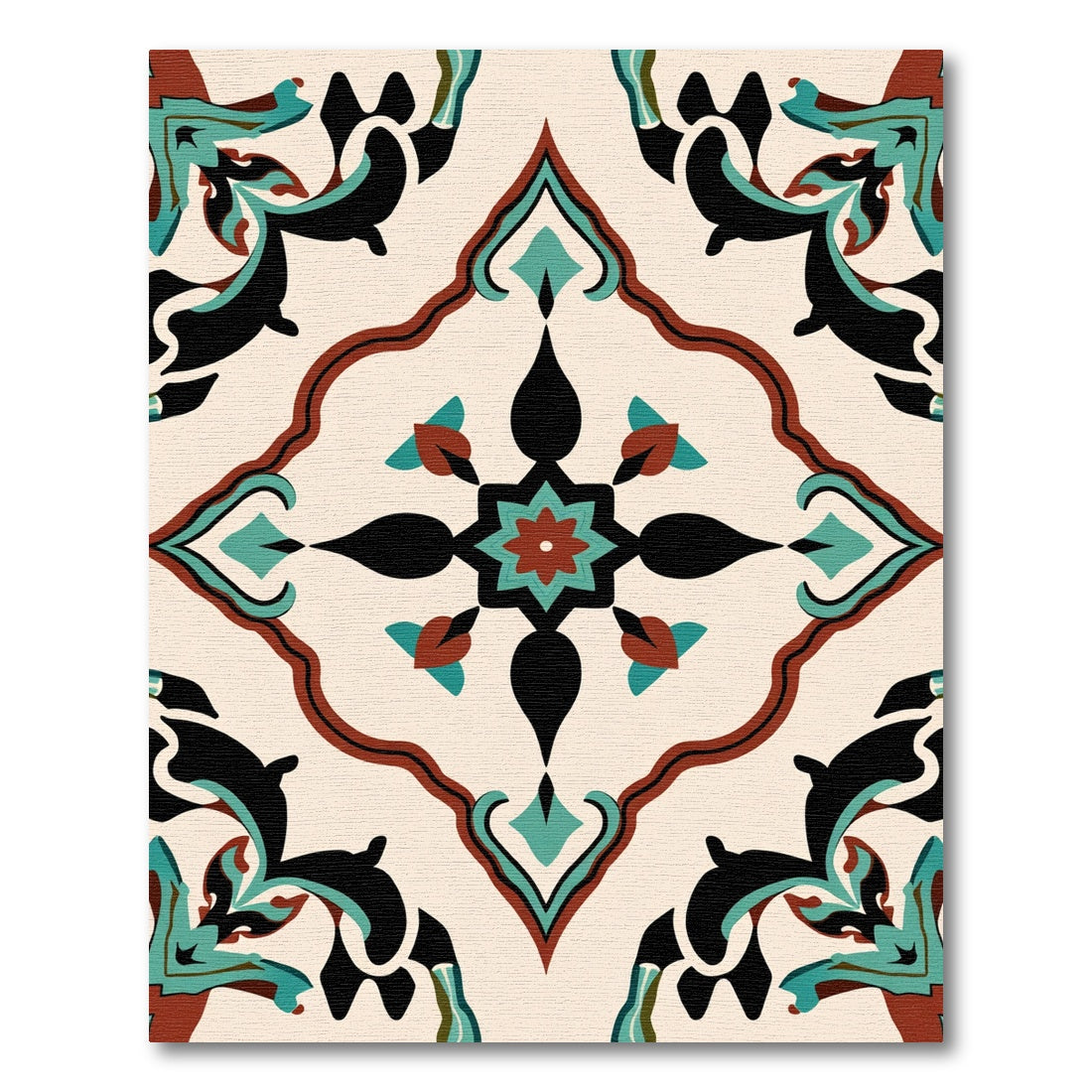 Crimson Teal Black Arabesque Medallion Rug