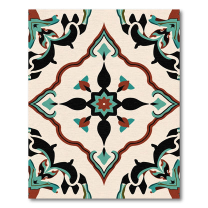 Crimson Teal Black Arabesque Medallion Rug