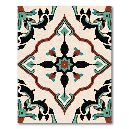 Crimson Teal Black Arabesque Medallion Rug