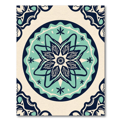 Navy Teal Cream Floral Medallion Rug
