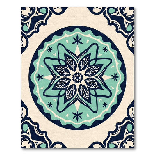Navy Teal Cream Floral Medallion Rug