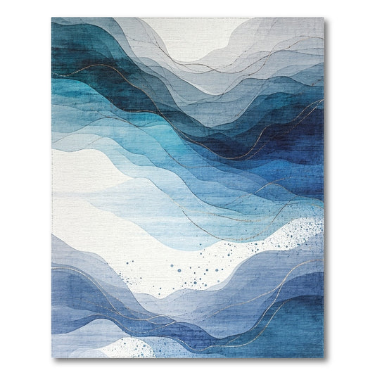 Layered Teal Blue Wave Rug
