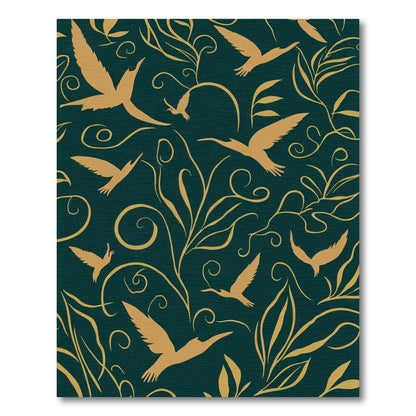 Golden Birds Amidst Teal Foliage Rug